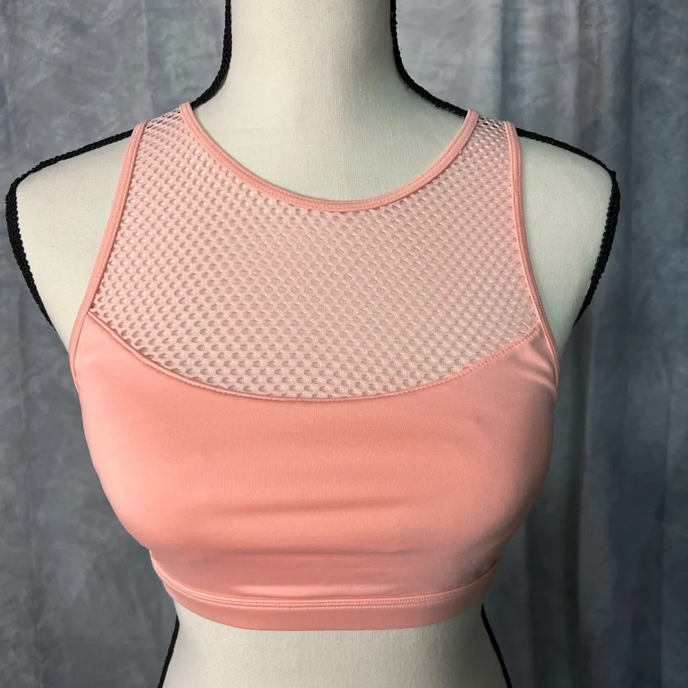 Marika Peachy Pink Illusion Neck Strappy Sports Bra - size Small